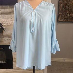 Yidarton Light Blue High‎ Low Blouse with Zipper Detail. Size L